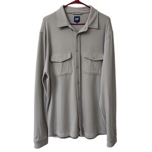 GAP Mens Large Gray Stretch Button Front Shirt Soft Knit Pocket Long Sleeve